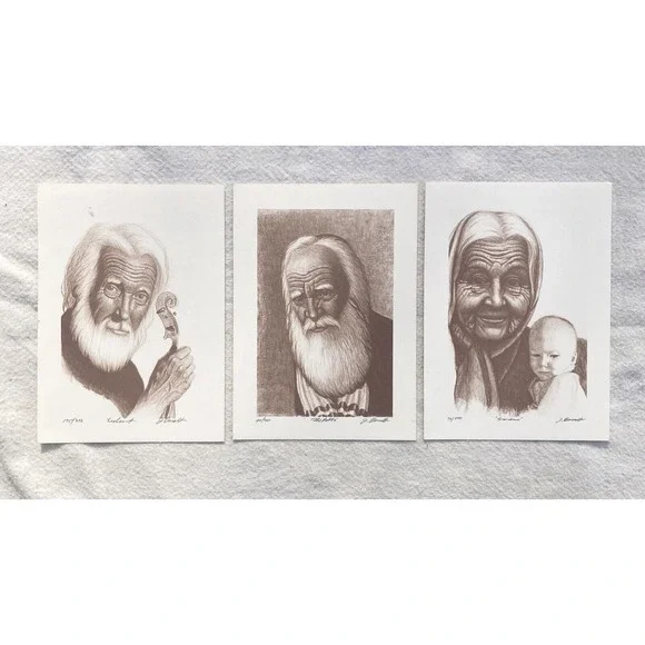Jerry “J” Oswalt Set of 3 Lithograph Signed & Numbered Prints 11”X8”